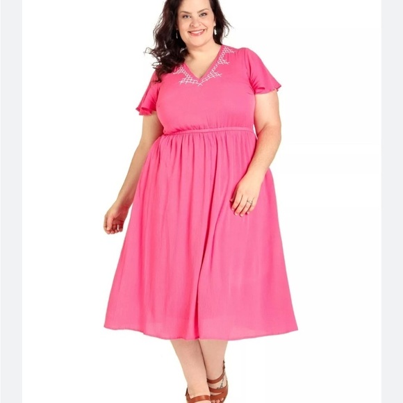 New Embroidered gauze material Pink Midi dress size 22. 🌹 A - Picture 1 of 10